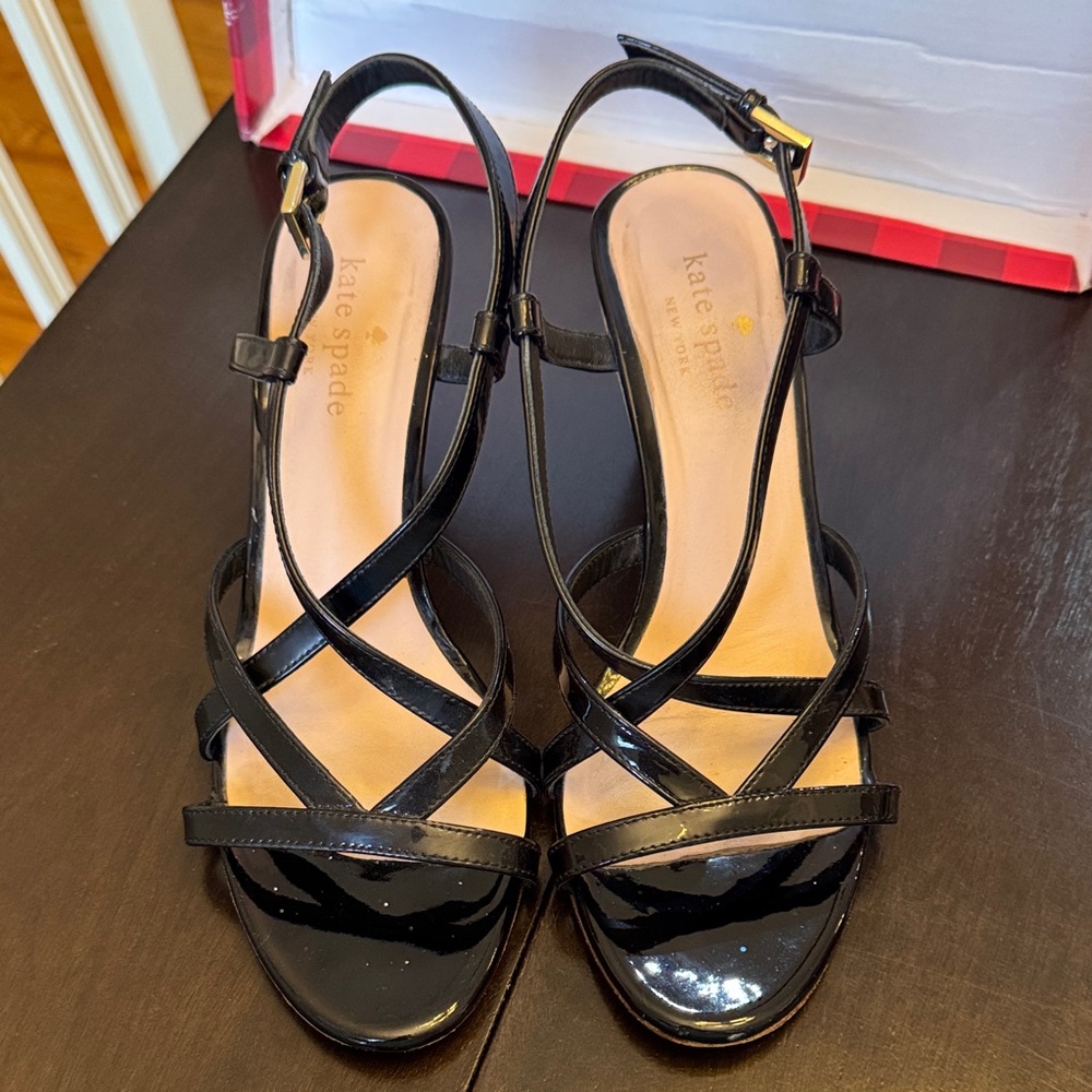 Kate Spade Glossy Black Strappy Heels
